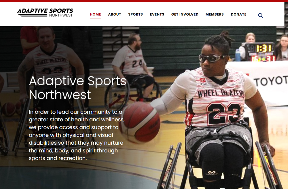 Screenshot of the Adaptive Sports Northwest homepage