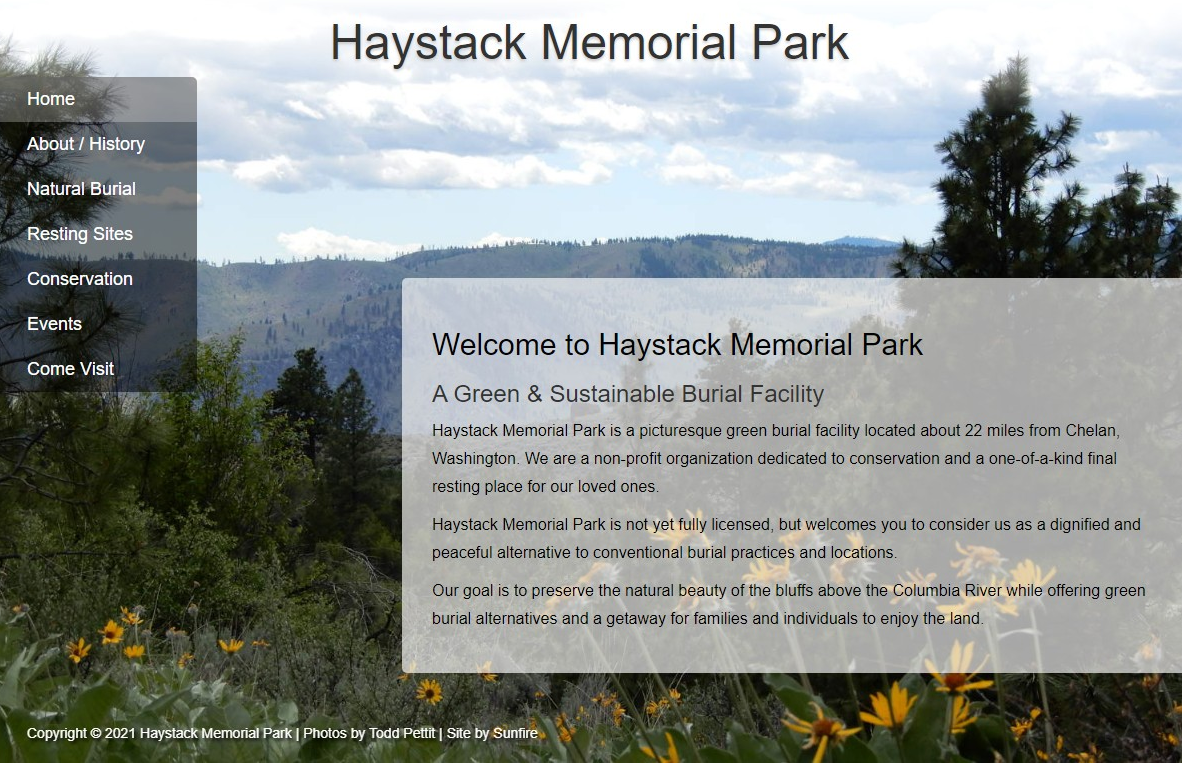 Screenshot of the Haystack Memorial Park website