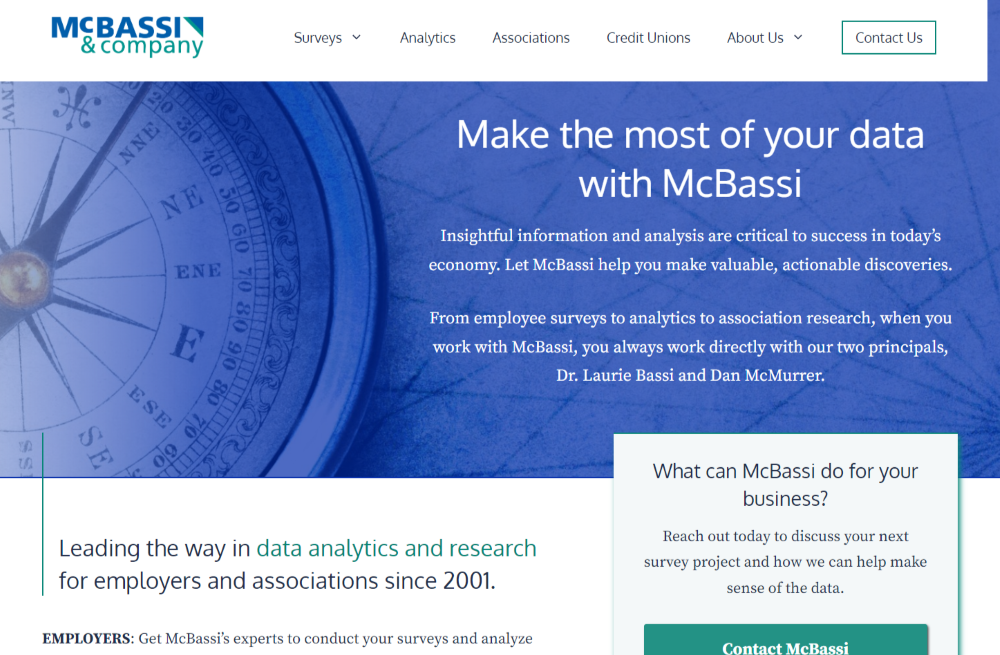 Screenshot of the McBassi & Company homepage